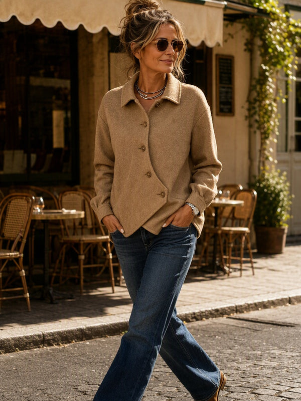 Solid Asymmetric Long Sleeve Coat