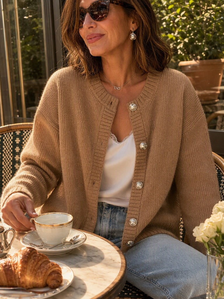 Solid Button Front Knit Cardigan
