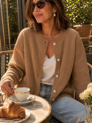 Solid Button Front Knit Cardigan