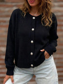 Solid Button Front Knit Cardigan