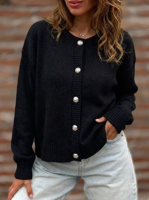 Solid Button Front Knit Cardigan