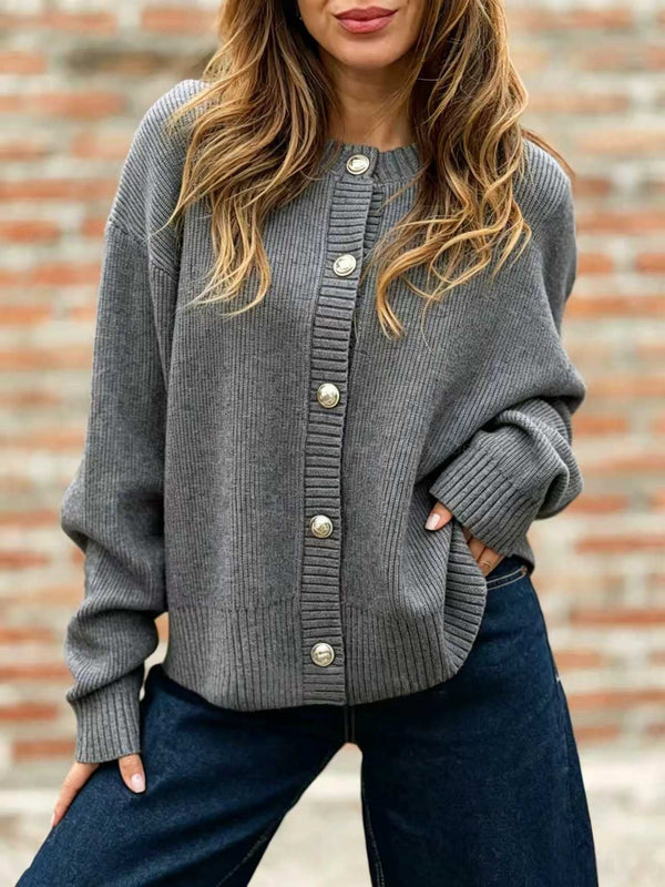 Solid Button Front Knit Cardigan