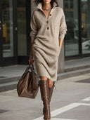 Solid Color Cozy Knit Midi Dress