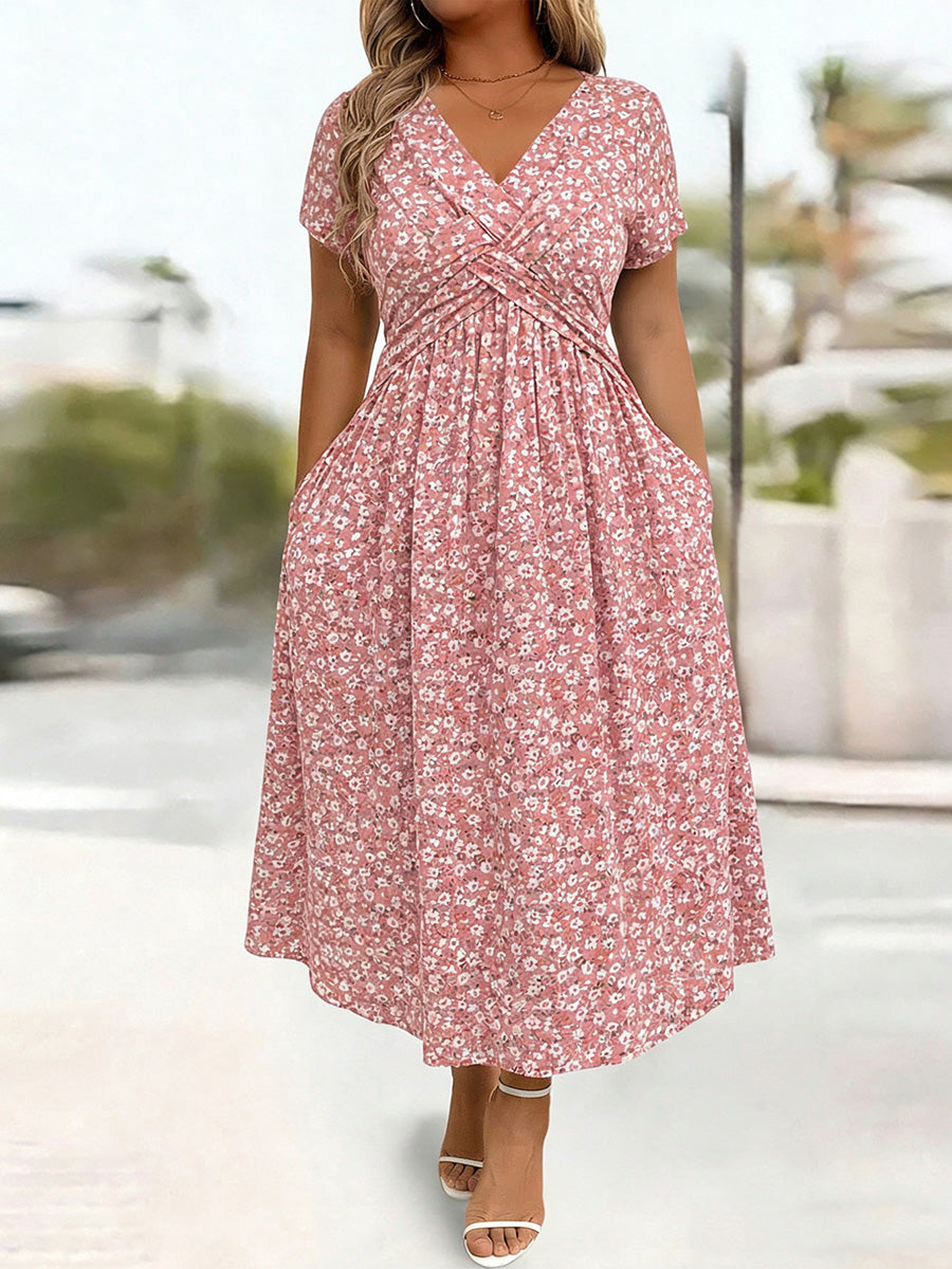 Sophisticated Twisted Detail Floral Midi Dress