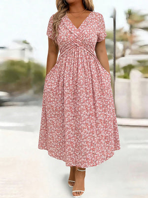 Sophisticated Twisted Detail Floral Midi Dress