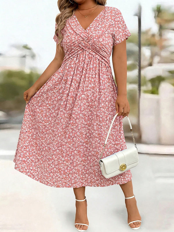 Sophisticated Twisted Detail Floral Midi Dress