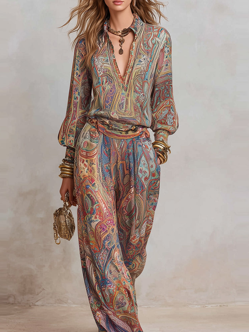 Sophisticated Casual Printed Two-Piece Set