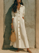Sophisticated Flowing Button Down Maxi Dress