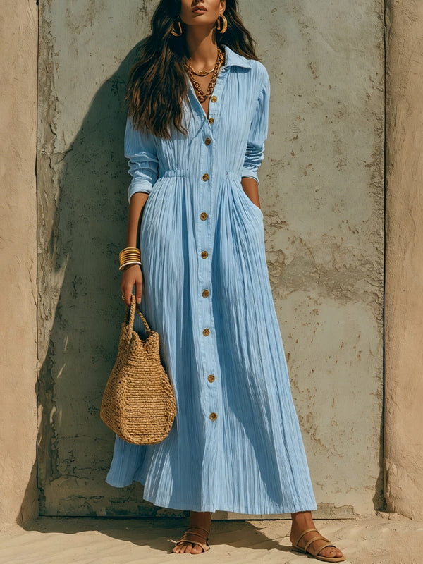 Sophisticated Flowing Button Down Maxi Dress