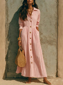 Sophisticated Flowing Button Down Maxi Dress