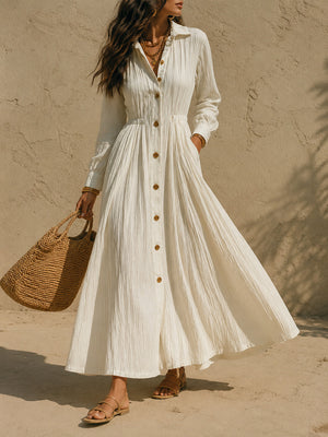 Sophisticated Flowing Button Down Maxi Dress