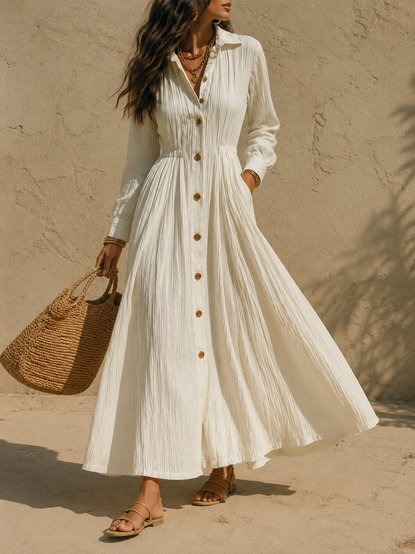 Sophisticated Flowing Button Down Maxi Dress