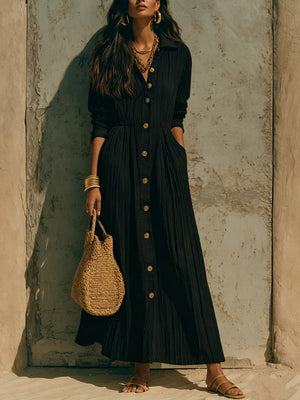 Sophisticated Flowing Button Down Maxi Dress