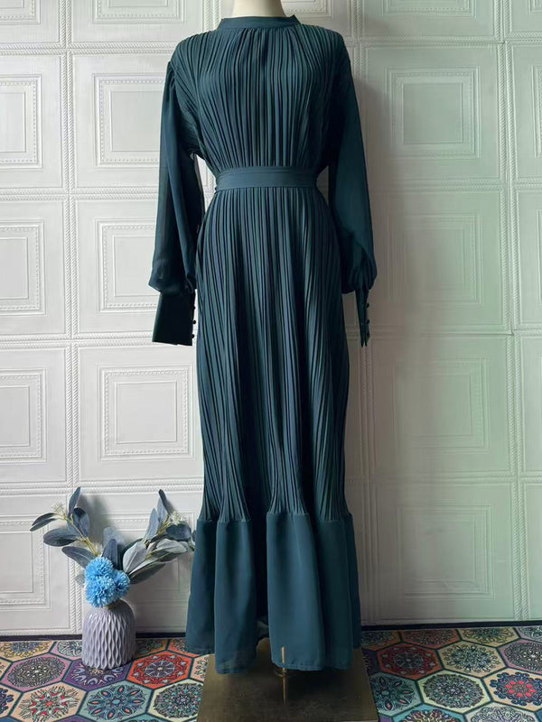 Sophisticated Long-Sleeve Pleated Silhouette Dress Sophisticated Long-Sleeve Pleated Silhouette Dress