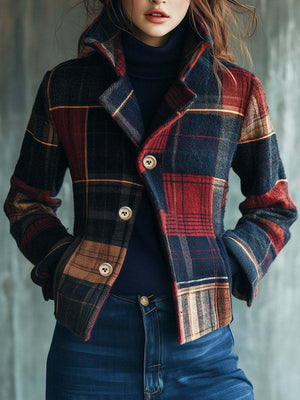 Stand Collar Checkered Jacket