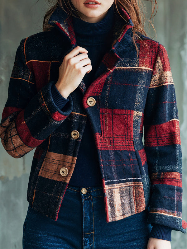 Stand Collar Checkered Jacket