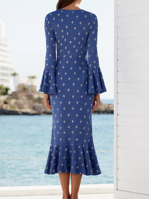 Statement Bell-Sleeve Printed Knit Dress