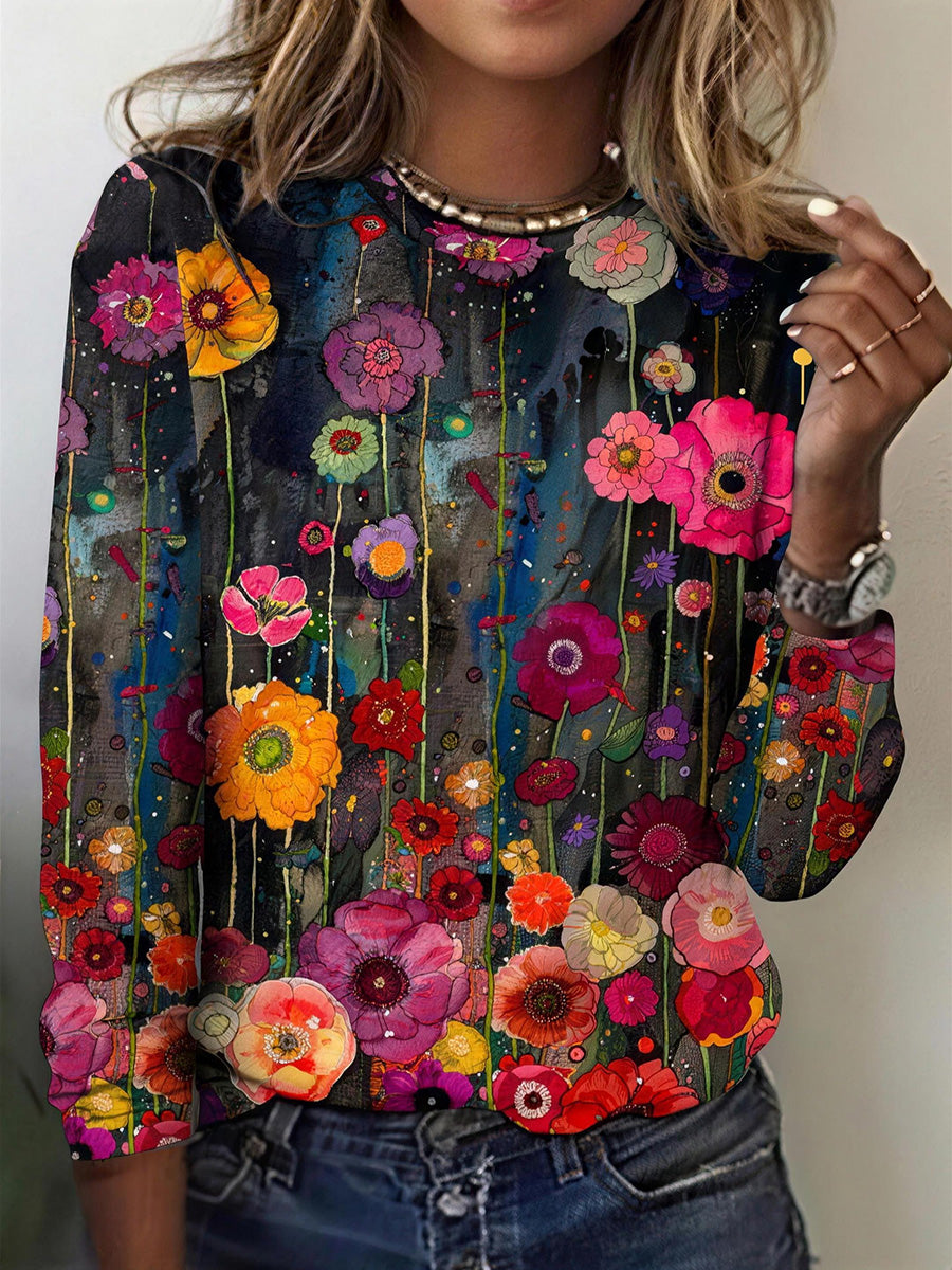 Statement Floral Crew Neck Top