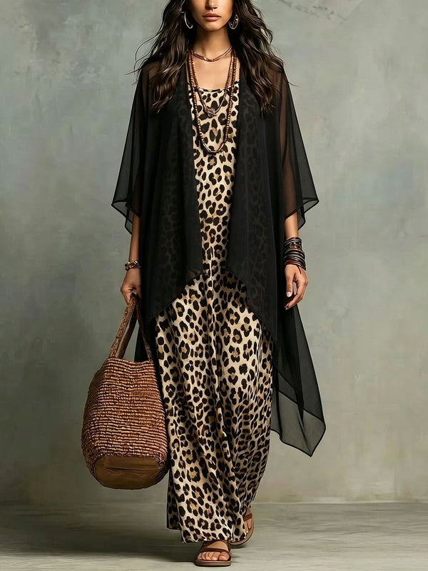 Statement Leopard Print Elegant Dress Set