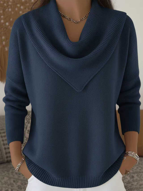 Statement Neckline Solid Knit Sweater