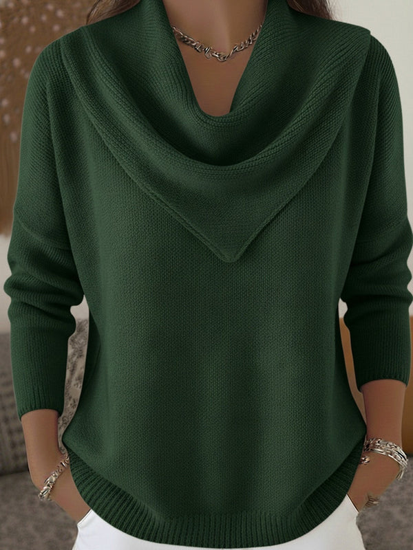 Statement Neckline Solid Knit Sweater