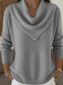 Statement Neckline Solid Knit Sweater