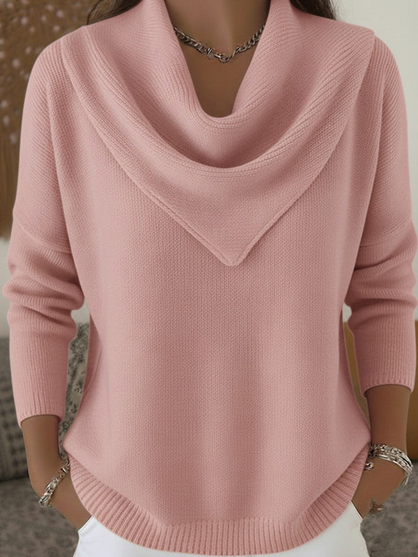 Statement Neckline Solid Knit Sweater