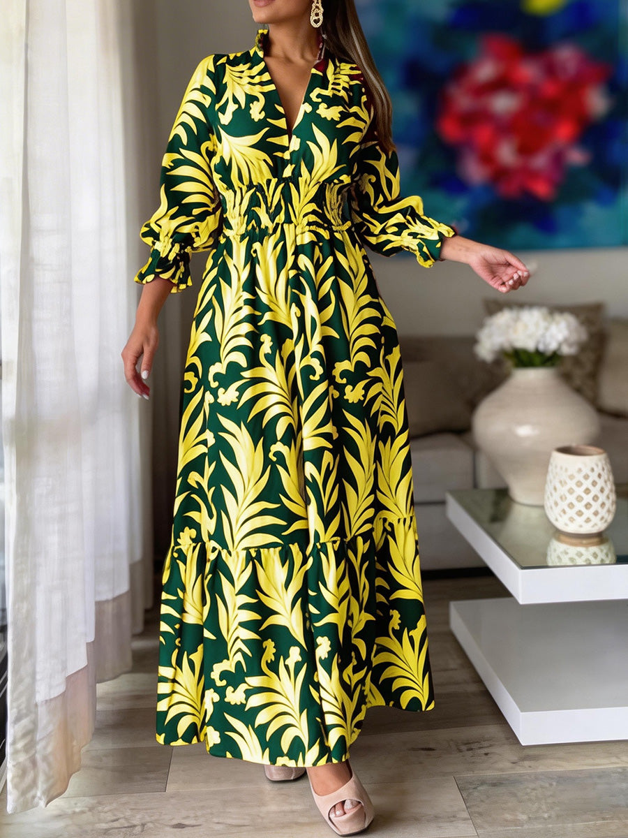 Stylish Boho Print Long Sleeve Maxi Dress