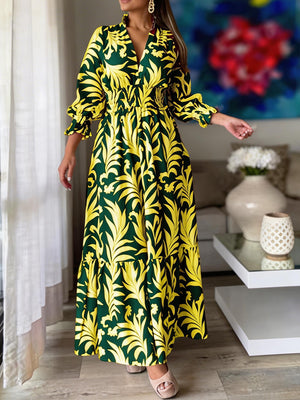 Stylish Boho Print Long Sleeve Maxi Dress