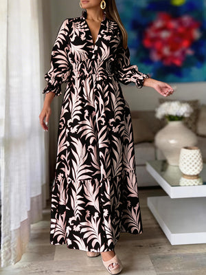 Stylish Boho Print Long Sleeve Maxi Dress