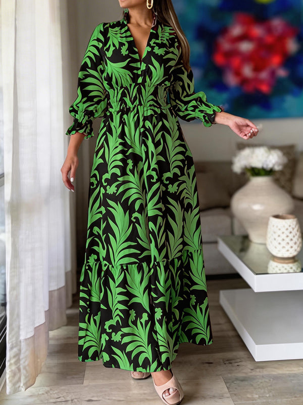 Stylish Boho Print Long Sleeve Maxi Dress