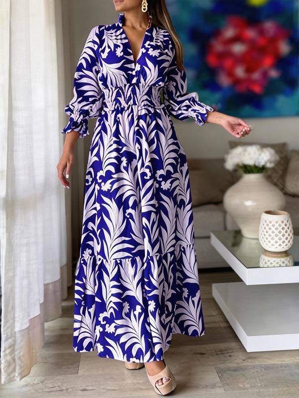Stylish Boho Print Long Sleeve Maxi Dress