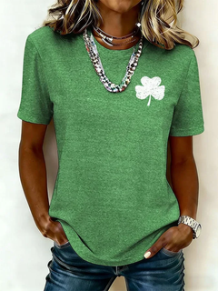 Stylish Clover Print Short Sleeve Top