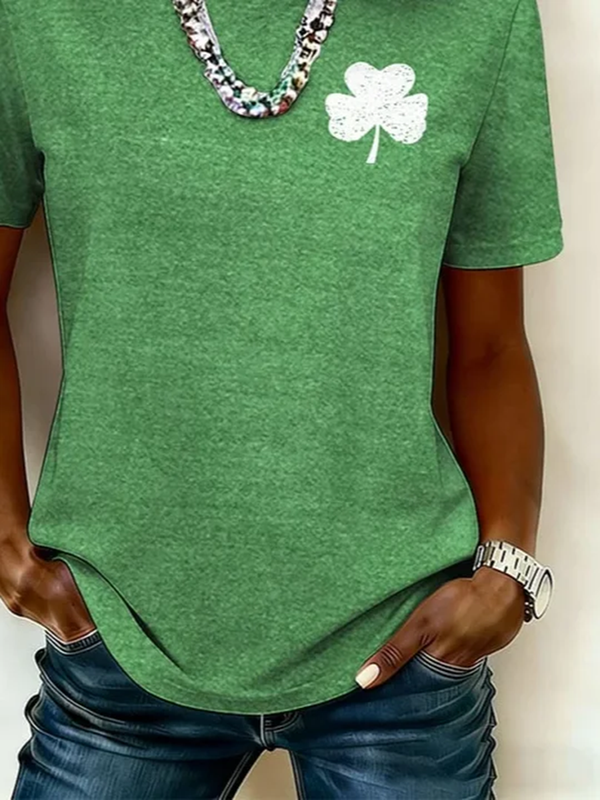 Stylish Clover Print Short Sleeve Top