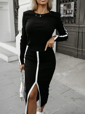Stylish Long-Sleeve Split Two-Piece Dress