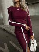 Stylish Long-Sleeve Split Two-Piece Dress