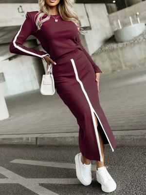 Stylish Long-Sleeve Split Two-Piece Dress