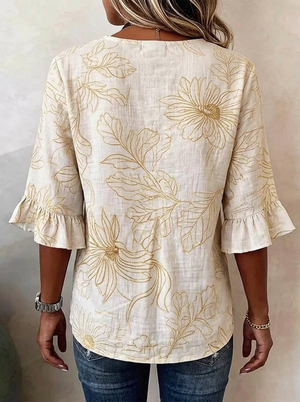 Summer Effortless V-Neck Floral Blouse