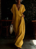 Summer Resort Style Lace Linen Maxi Dress