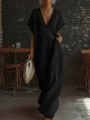 Summer Resort Style Lace Linen Maxi Dress