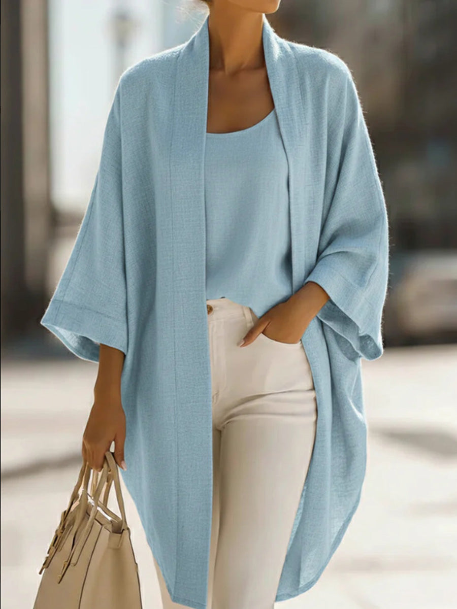 Sunscreen Solid Color Tank & Blouse Set
