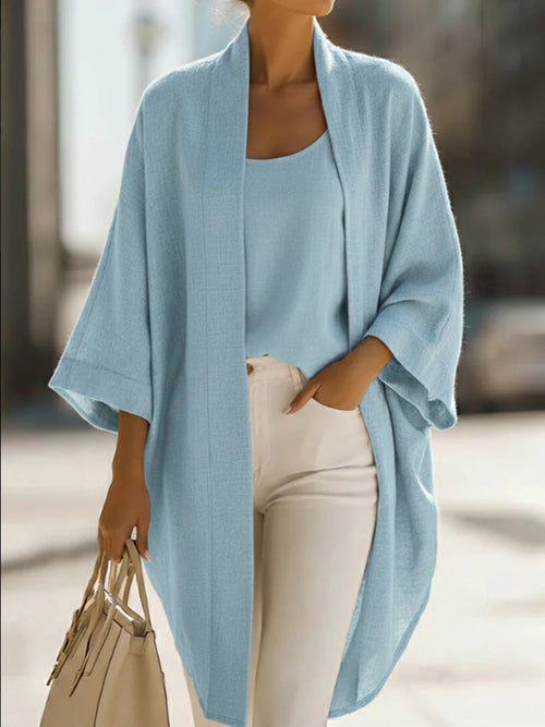 Sunscreen Solid Color Tank & Blouse Set