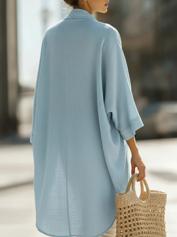 Sunscreen Solid Color Tank & Blouse Set