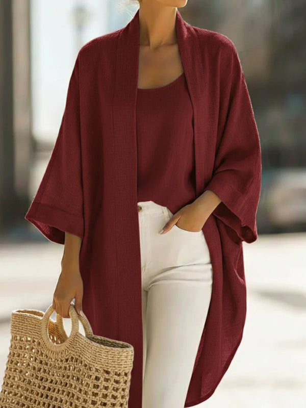 Sunscreen Solid Color Tank & Blouse Set