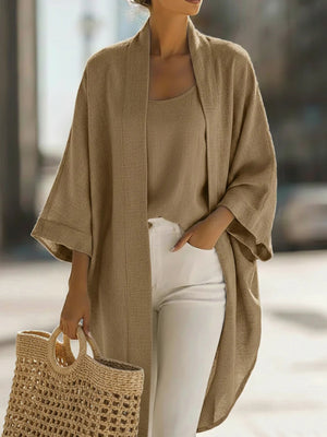 Sunscreen Solid Color Tank & Blouse Set