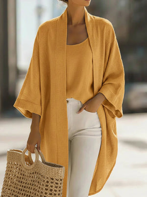 Sunscreen Solid Color Tank & Blouse Set