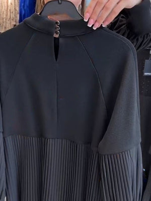 Timeless Pleated Dress with Dramatic Lantern Sleeves