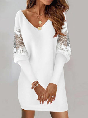 Unique Lace-Trim Sleeve Mini Dress