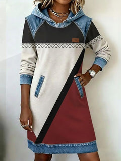 Unique Print Denim Patchwork Dress