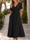 Unique V-Neck Crossover Midi Dress